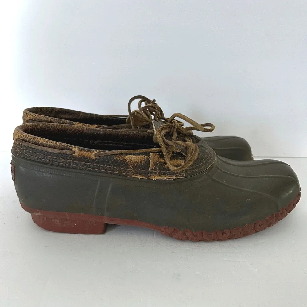 Vintage LL Bean Rubber Moc Boots Mens 10 Green Duck Shoes Leather Trim Maine USA